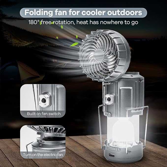 6-in-1 Portable Camping Lantern – Solar Rechargeable LED Light with Fan
